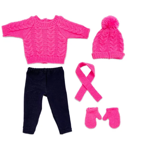 Weihnachten Puppenbekleidung Set Für Große Puppe Handgestrickter Pullover Schal Mütze Handschuhe Hose Outfit Winter Festliches Puppenzubehör