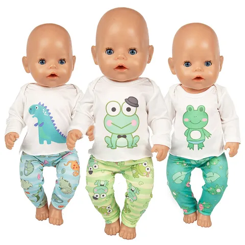 Cartoon Puppenkleidung Set Dinosaurier Frosch Bedrucktes T-Shirt Und Hose Für Achtzehn Zoll American Girl Puppen Zubehör Kleidung