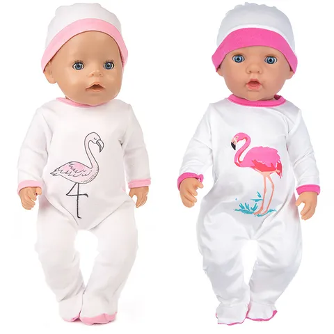 Cartoon Tiermuster Weißer Strampler Und Hut Set Stoff Puppenkleidung Für Große Puppen Flamingo Einhorn Druck Zubehör