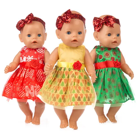 Weihnachten 18 Zoll Puppenkleidung Schneeflocke Baum Druck Kleid Pailletten Bogen Stirnband Outfit Für American Girl Puppe Zubehör
