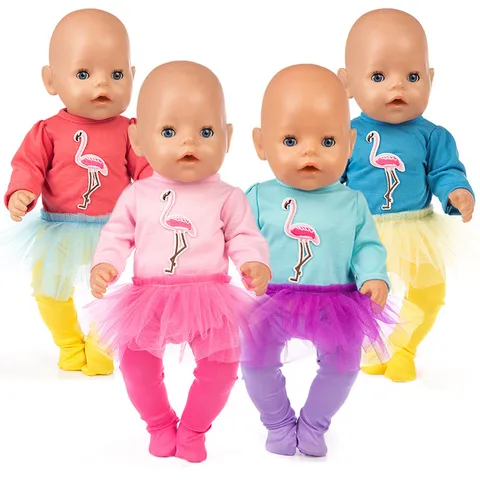 Zoll Mädchen Puppenkleidung Flamingo Stickerei Top Tutu Rock Leggings Set Für Puppenzubehör