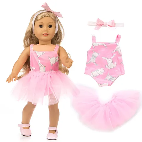 Cartoon Hase Klee Herz Muster Puppen Outfits Set Für 18 Zoll Puppen Tutu Rock Stirnband Puppenkleidung Zubehör