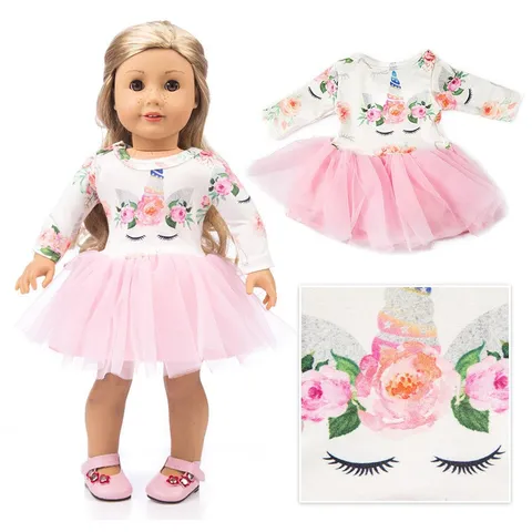 18 Zoll Puppenkleidung Prinzessinnenkleid Für 45cm Mädchenpuppen Stoff Bedruckter Tutu Rock Outfit Set Kinder Spielzeug Zubehör