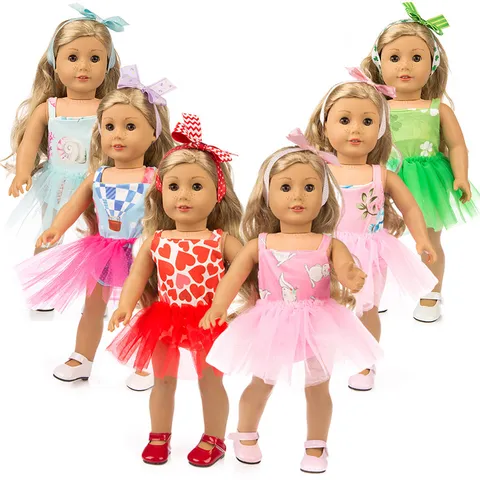 Cartoon Hase Klee Herz Muster Puppen Outfits Set Für 18 Zoll Puppen Tutu Rock Stirnband Puppenkleidung Zubehör