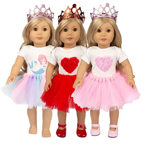 Süße Prinzessin Meerjungfrau Herz Puppenkleidung Set Mit Krone Top Netzrock Für Zoll Amerikanisches Mädchen Puppe Outfits Zubehör