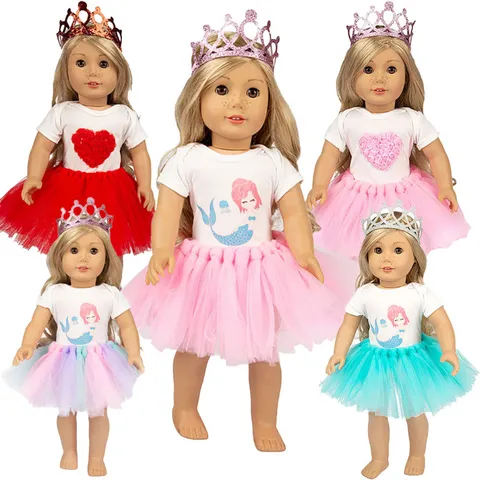Süße Prinzessin Meerjungfrau Herz Puppenkleidung Set Mit Krone Top Netzrock Für Zoll Amerikanisches Mädchen Puppe Outfits Zubehör