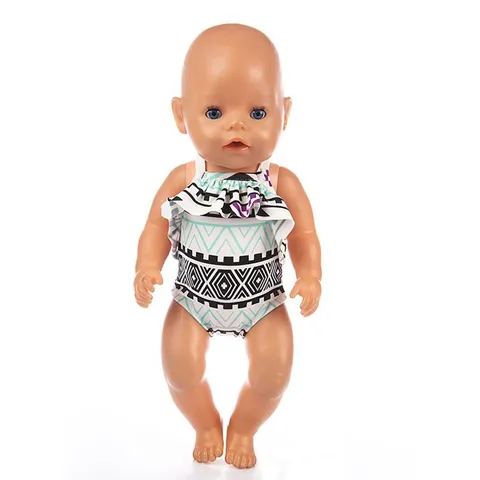 Sommer Puppen Badebekleidung Für 45cm Puppen Rüschen Neckholder Badeanzug Outfits Geometrisch Floral Puppenkleidung Zubehör