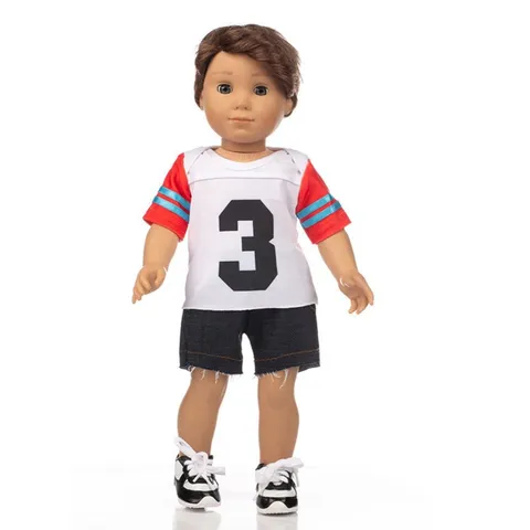 Lässige Stoff Denim Puppenkleidung Kleiderset Mit Bedrucktem T-Shirt Und Shorts Bekleidungszubehör Für Achtzehn Zoll Puppen Reborn Baby Spielzeug Geschenk