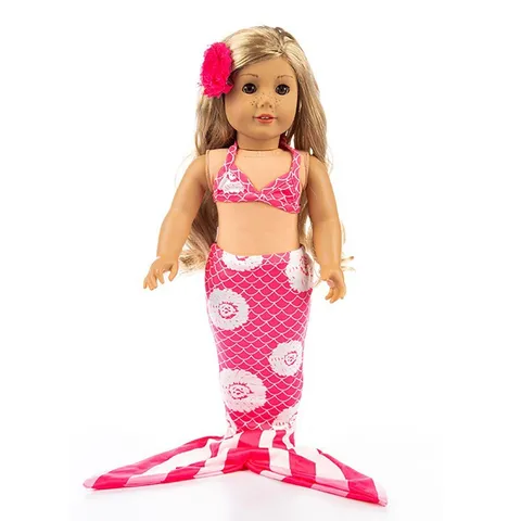 Meerjungfrau Puppenkleidung Set Kompatibel Mit American Girl Puppen Badeanzug Bikini Top Fischschwanz Rock Blumen Stirnband Zubehör