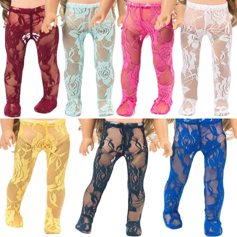 Spitzen Leggings Puppenkleidung Für 18 Zoll Amerikanische Mädchen Puppen Zubehör Verschiedene Farben Blumenmuster Strümpfe
