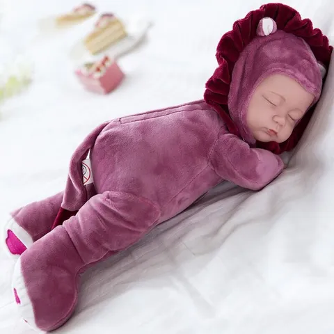 Simulation Reborn Schlafende Babypuppe Weichvinyl Beruhigungspuppe Plüsch Cartoon Tier Kapuzenstrampler Kinder Spielzeug