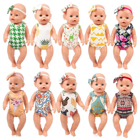 Baby Doll Romper And Headband Clothing For Infant Dolls Cartoon Animal Floral Pattern Girl Doll Outfit Compatible With Large Dolls