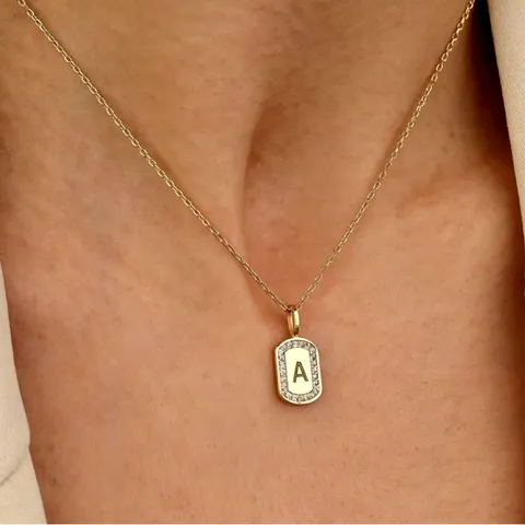 Collana con Lettera Iniziale in Rame per Donna Pendente a Forma di Quadrato in Conchiglia Placcato Oro Orecchini con Strass Gioielli di Lusso Leggeri