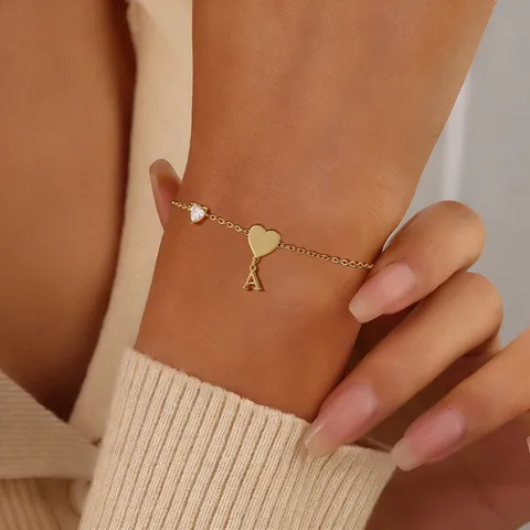 Elegante Bracciale Iniziale A Cuore In Rame Per Donna Placcato Oro Strass Lettera Inglese Ciondolo Bracciale Gioielli Di Moda Regalo