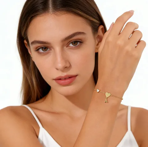 Elegante Bracciale Iniziale A Cuore In Rame Per Donna Placcato Oro Strass Lettera Inglese Ciondolo Bracciale Gioielli Di Moda Regalo