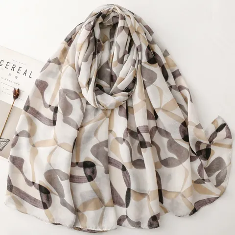 French Satin Pebble Print Scarf Large Sun Protection Shawl Polyester Fabric Cotton Feel Elegant Scarf For Women Travel Wrap