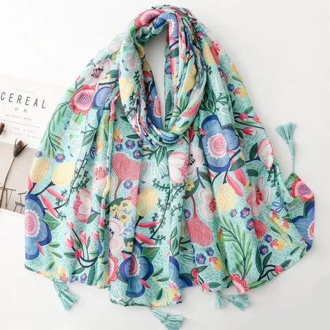 Dames Etnische Bloemencorrectie Sjaal Met Kwastjes Retro Kleurrijke Polyester Sjaal Voor Vakantie Strand Dagelijkse Wrap Dames