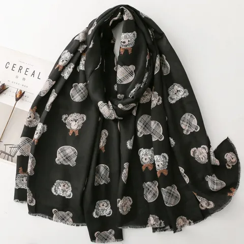 Sciarpa da Donna in Poliestere Stampato a Quadri con Orsetto Stile Giapponese Scialle con Stampa di Cuori Morbido Caldo Decorativo Sciarpa Lunga alla Moda per l'Uso Quotidiano