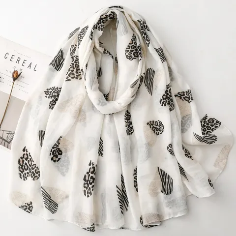 Bufanda de Moda para Mujer Color de Contraste Estampado de Leopardo Cebra Patrón de Corazón Raso Suave Largo Chal Poliestere Capa Solar