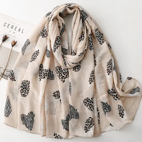Bufanda de Moda para Mujer Color de Contraste Estampado de Leopardo Cebra Patrón de Corazón Raso Suave Largo Chal Poliestere Capa Solar