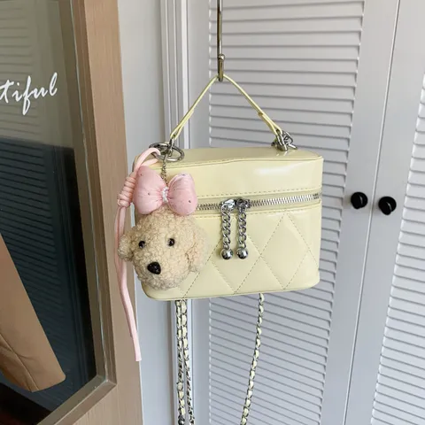 Bolso Bandolera de Moda para Mujer Celosía Acolchada Cadena Minimalista Urbano Cuero PU Bolso de Mano Pequeño Cuadrado Bolso de Hombro