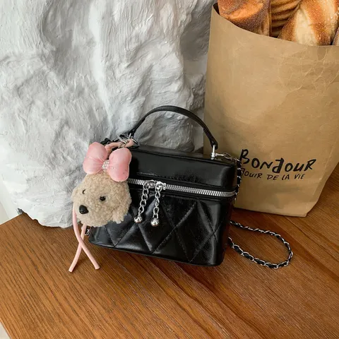 Bolso Bandolera de Moda para Mujer Celosía Acolchada Cadena Minimalista Urbano Cuero PU Bolso de Mano Pequeño Cuadrado Bolso de Hombro