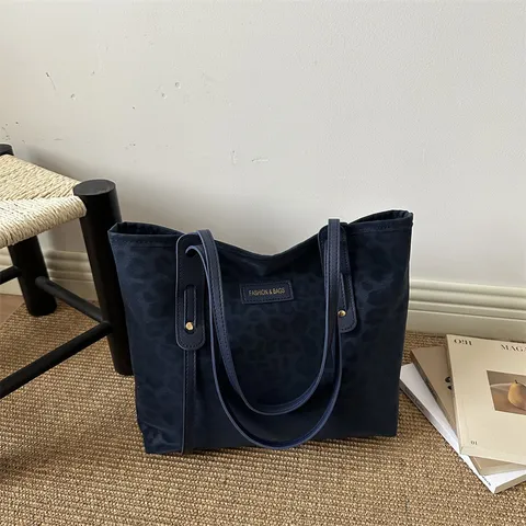 Fashion Leopard Print Tote Bag For Women Retro Commuter Underarm Bag Big Capacity Fabric Spliced Handbag With Stitching Accent