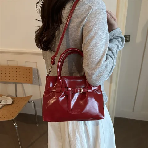 Womens PU Leather Top Handle Shoulder Bag Fashion Casual Solid Color Crossbody Bag Retro Chic Ladies Handbag Daily Purse