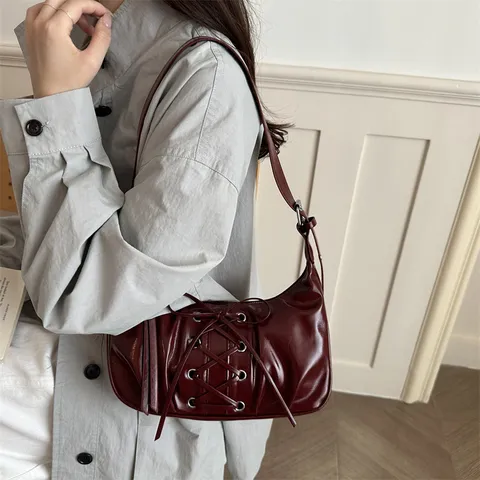 Sac Sous le Bras Plissé pour Femme en Cuir PU Sac à Épaule Boulette Froncée Tendance à Lacets avec Fermeture Éclair