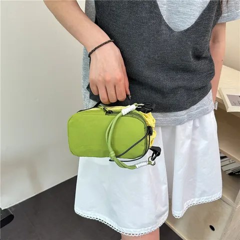 Nylon Colorblock Crossbody Phone Bag Drawstring Outdoor Sports Shoulder Pouch Mini Waist Pack Belt Bag For Cycling Casual Unisex
