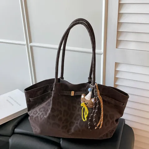 Bolso Tote de PU con Estampado de Leopardo Vintage de Gran Capacidad para Mujer Bolso de Hombro Casual para Conmutar Bolso de Mano Rétro a la Moda Versátil