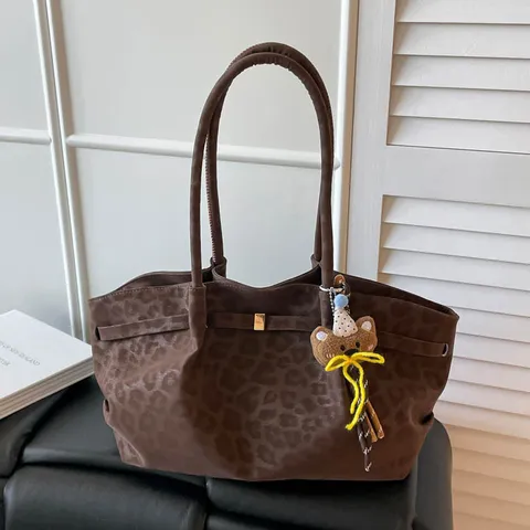 Bolso Tote de PU con Estampado de Leopardo Vintage de Gran Capacidad para Mujer Bolso de Hombro Casual para Conmutar Bolso de Mano Rétro a la Moda Versátil