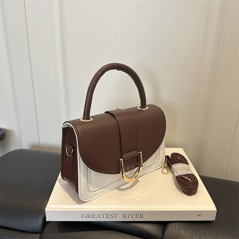 Dames Mode PU Leer Contrastkleur Schoudertas Casual Kleine Zadel Crossbody Tas Trendy Dagelijkse Handtas