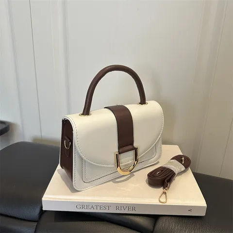 Dames Mode PU Leer Contrastkleur Schoudertas Casual Kleine Zadel Crossbody Tas Trendy Dagelijkse Handtas
