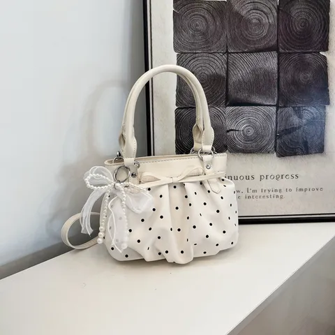 Bolso de Mano Plisado con Lunares Coreano para Mujer Bolso Bandolera Pequeño de Cuero PU para Trabajo Viaje Bolso Versátil