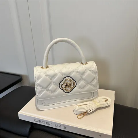 Borsa a Tracolla da Donna in Pelle PU Retro con Rombi Trapuntati Piccola Borsa Quadrata alla Moda con Catena Elegante per Tutti i Giorni