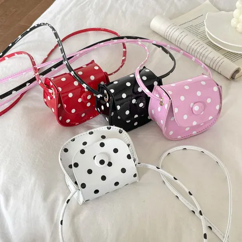 Lindo Bolso De Silla De Montar Mini Con Estampado De Lunares Para Niñas Bolso Bandolera De Cuero PU Pequeño Monedero