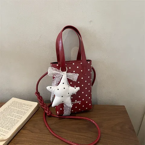 Bolso de Mano de Tendencia con Lunares para Mujer Cuero PU Premium Mini Bolso de Hombro Bandolera Moda Dulce Colgante Estrella para Viaje Diario Casual