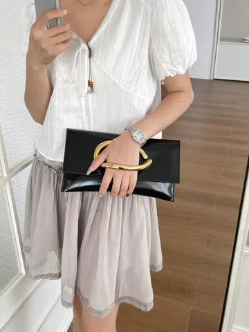 Metalen PU Leren Enveloppe Clutch Tas Voor Dames Trendy C Vormige Ring Handvat Chique Elegante Avondtas Banket Feest
