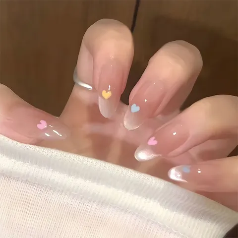 Handmade Cat Eye Gradient Press On Nails Sweet Heart Art Deco Almond False Nails For Women Daily Manicure Art Design