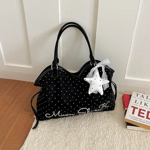 Koreanischer Stil Mädchen Punkte Tragetasche Für Damen PU Leder Große Kapazität Schultertasche Trendige Henkeltasche Pendler Handtasche