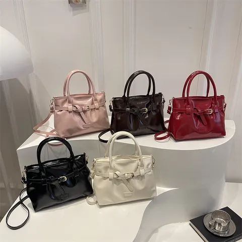 Womens PU Leather Top Handle Shoulder Bag Fashion Casual Solid Color Crossbody Bag Retro Chic Ladies Handbag Daily Purse