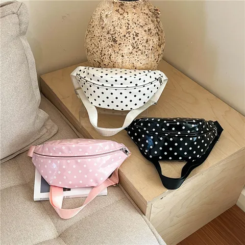 Sac Banane Mode pour Femmes Motif Pois Casual Simple Polyvalent Trajet Quotidien Sac de Poitrine Bandoulière en Tissu Oxford