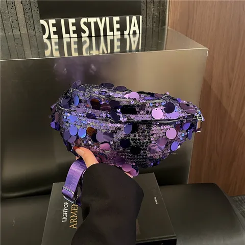 Fashion Sequin Waist Bag Women Crossbody Underarm Phone Bag Portable Small Square Bag Street Trend PVC Bag