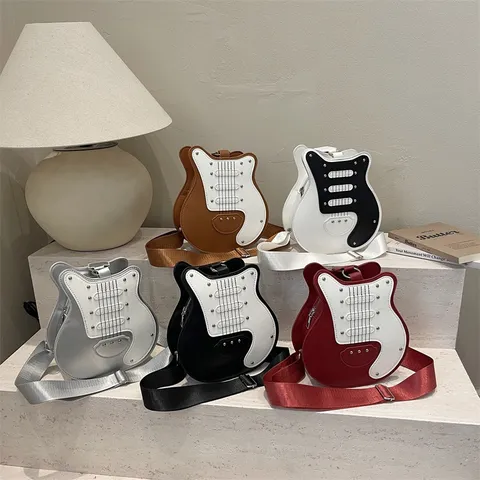 Creative Guitar Shaped PU Leather Crossbody Bag Unique Cyberpunk Style Shoulder Bag For Women Fashion Streetwear