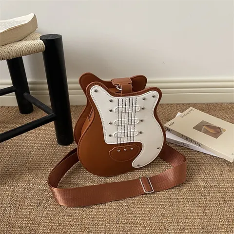 Creative Guitar Shaped PU Leather Crossbody Bag Unique Cyberpunk Style Shoulder Bag For Women Fashion Streetwear