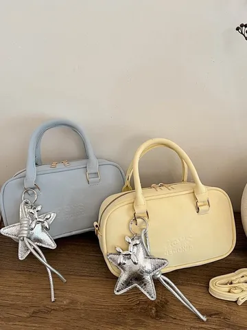 Korean Style PU Leather Women Handbag Minimalist Small Square Bag Fashion Single Shoulder Crossbody Bag With Pendant