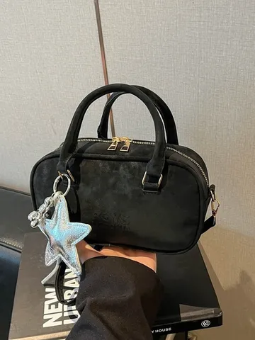 Korean Style PU Leather Women Handbag Minimalist Small Square Bag Fashion Single Shoulder Crossbody Bag With Pendant