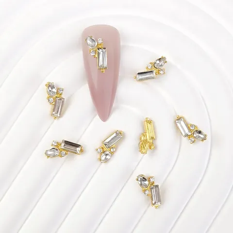 Gouden Legering Transparante Strass Nail Art Bedels Geometrische Druppel Kristal Nagel Edelstenen Voor DIY Manicure Decoratie