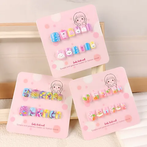 Kinder Süße Cartoon Relief Aufpressnägel Künstliche Nägel Mit Klebendem Geleim Kinder Nagelkunst Dekorationsgeschenk